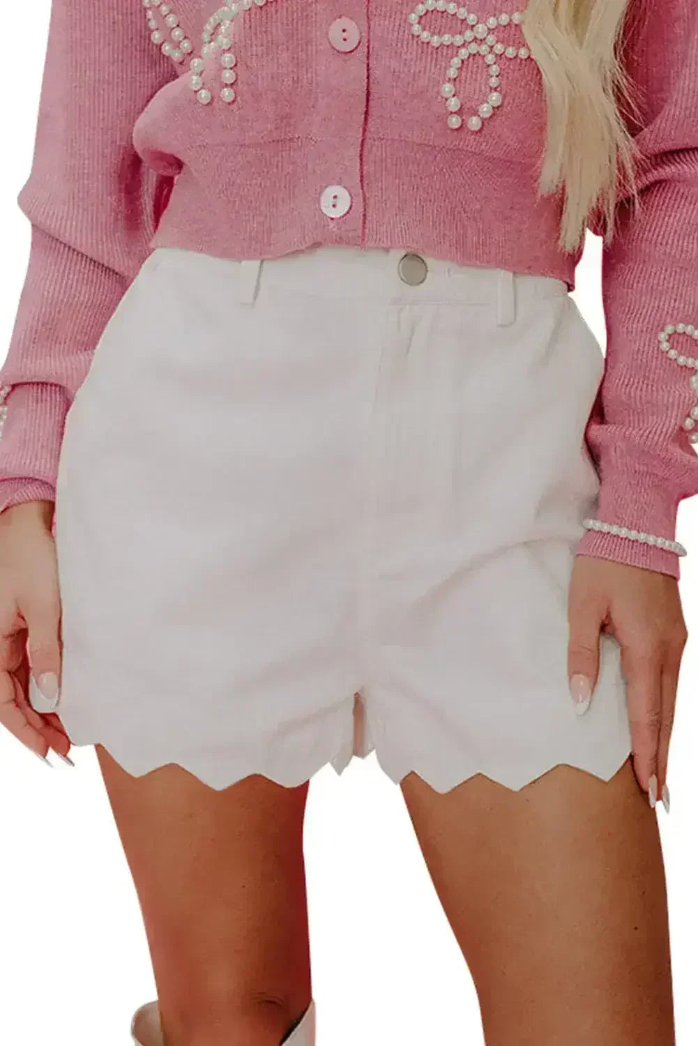 Sail Blue Scalloped Hemline Light Wash Denim Shorts