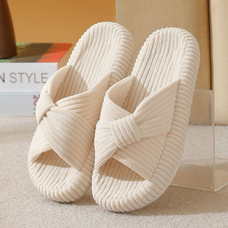Womens Cross-pattern Corduroy Cotton Slippers