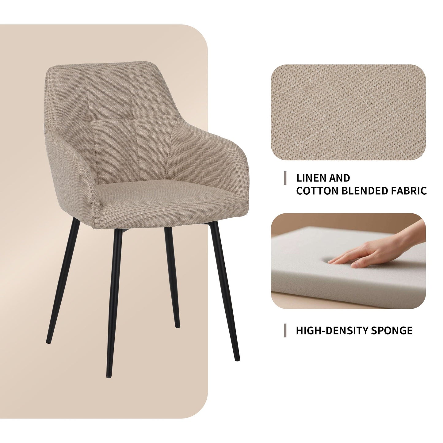 Dining Chair With Backrest And Wide Seat (Set of 2) - Beige