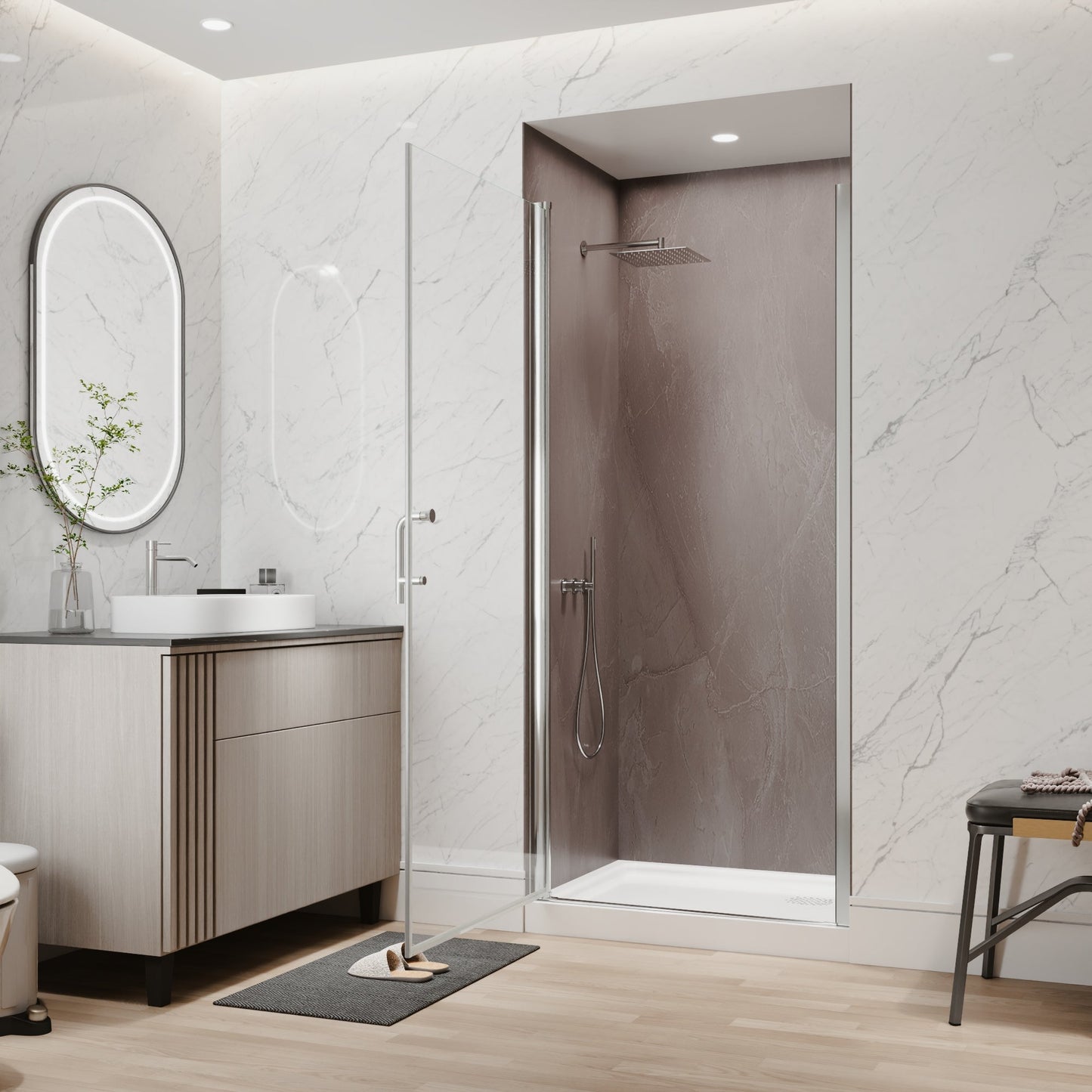 34 In. to 36 In. x 72 In. Semi-Frameless Pivot Shower Door