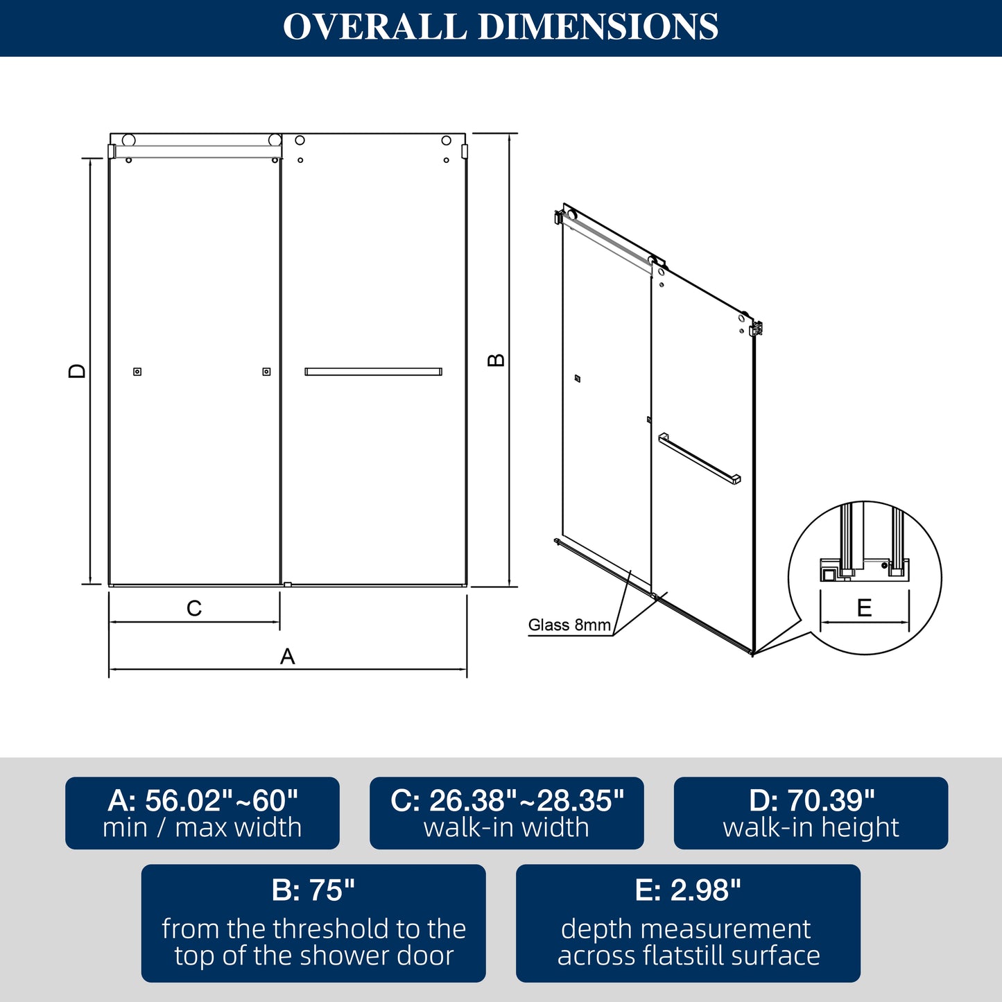 60"W x 75"H Double-Sliding Shower Door