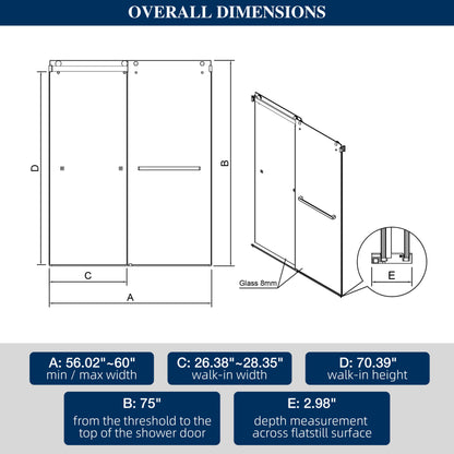 60"W x 75"H Double-Sliding Shower Door