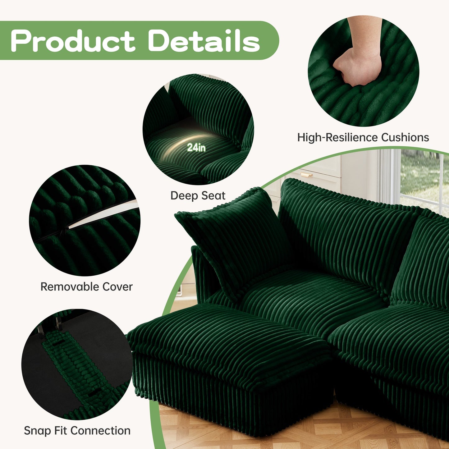 Living Room Sofa Slipcovered Sofa with 3 Ottomans