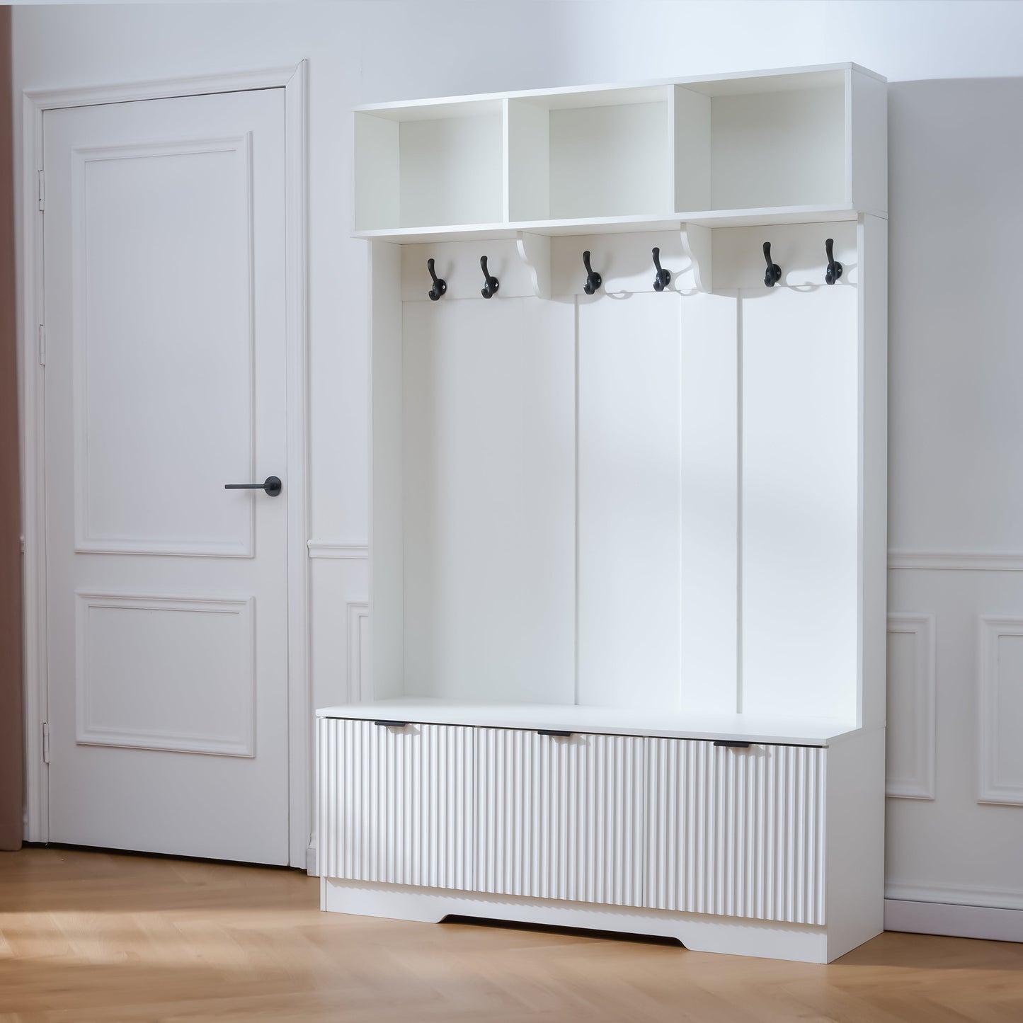 49.6" 5-in-1 Hall Tree with Bench, Shoe Storage & Cabinets