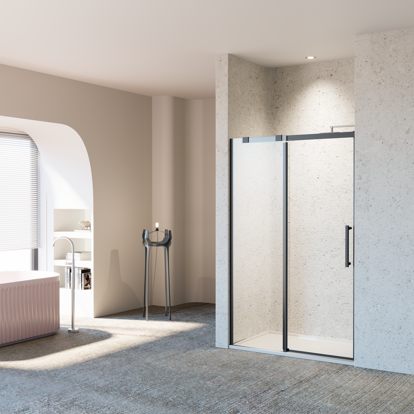 46-48" W x 76" H Frameless Single Sliding Shower Door Matte Glass