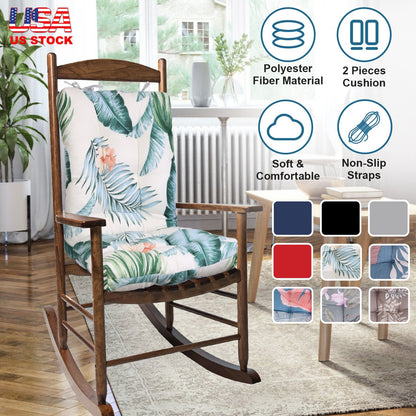 2Pcs Rocking Chair Cushion Upper And Lower Back And Seat Sets with Non-Slip Ties Polyester Fiber Filling Comfortable for Indoor Home Office Car