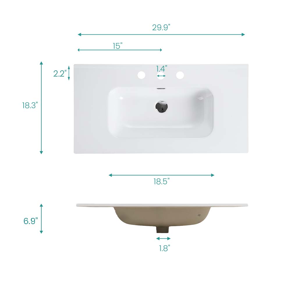 Glossy White Ceramic Integrated Sink