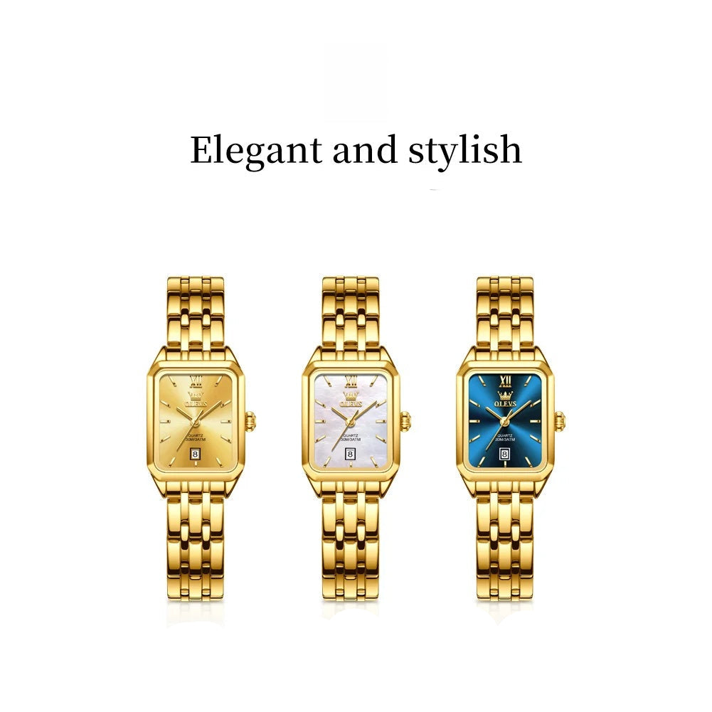 Women's Gold-Tone Rectangular Bracelet Watch