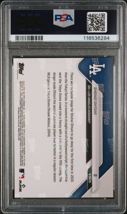 Graded 2025 Topps Now Shohei Ohtani #5 Reigning MVP Launches His 1st HR of 2025 Baseball Card PSA 10 Gem Mint