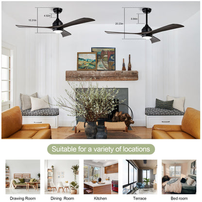 52" Solid Wood Blades Ceiling Fan with Lights Remote Control, Quiet DC Motor