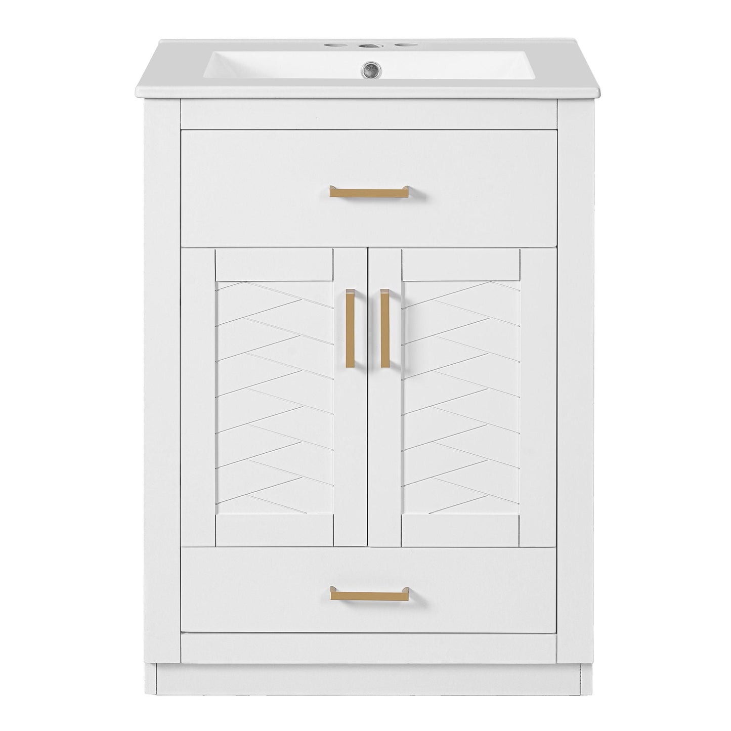 Modern Bathroom Vanity With Integrated Ceramic Sink, 2 Door Cabinet With Tip-Out Drawer