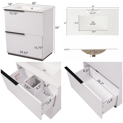 Fluted Bathroom Vanity With Ceramic Sink and Soft-Close Slides