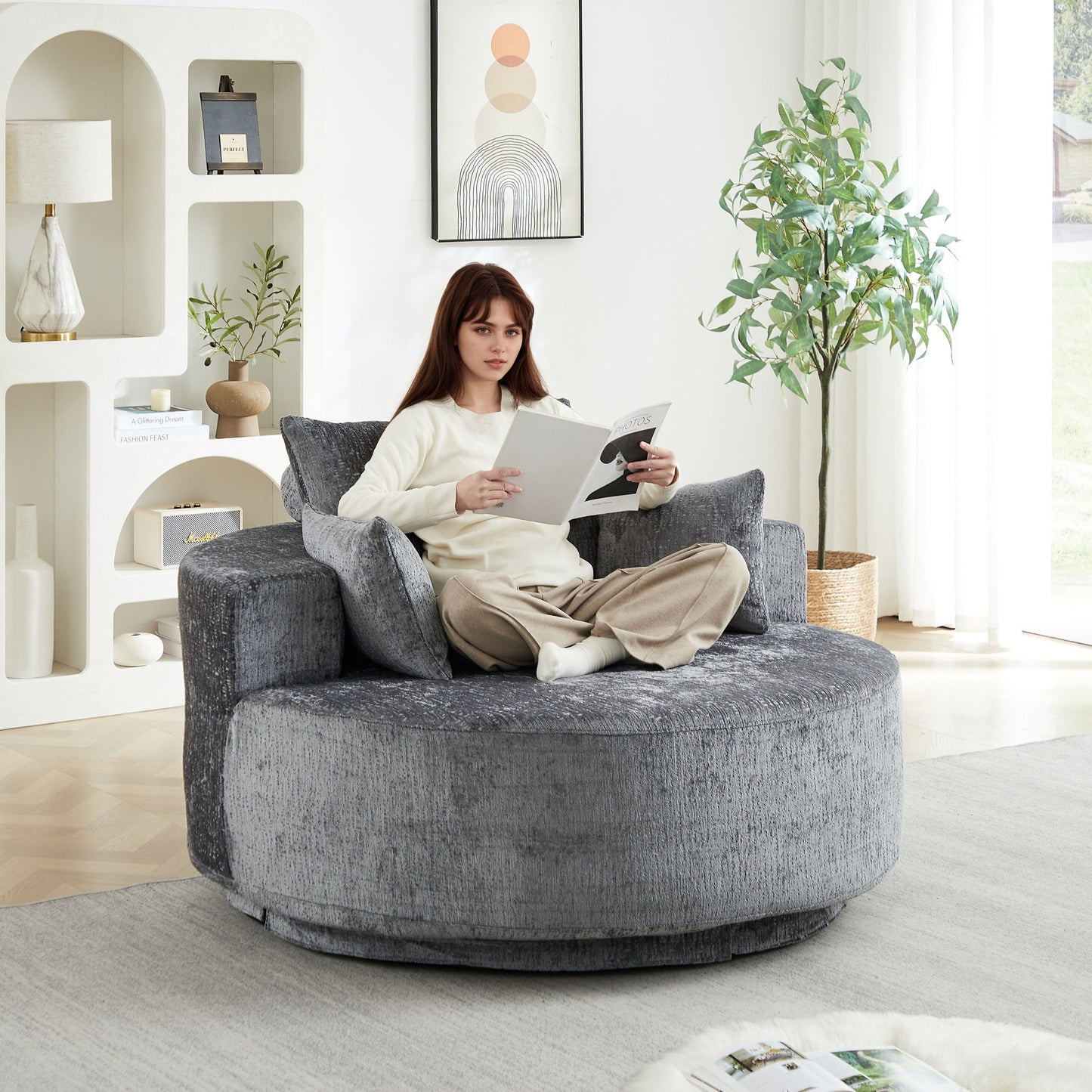 Swivel Chair With Rotating Base For Living Room