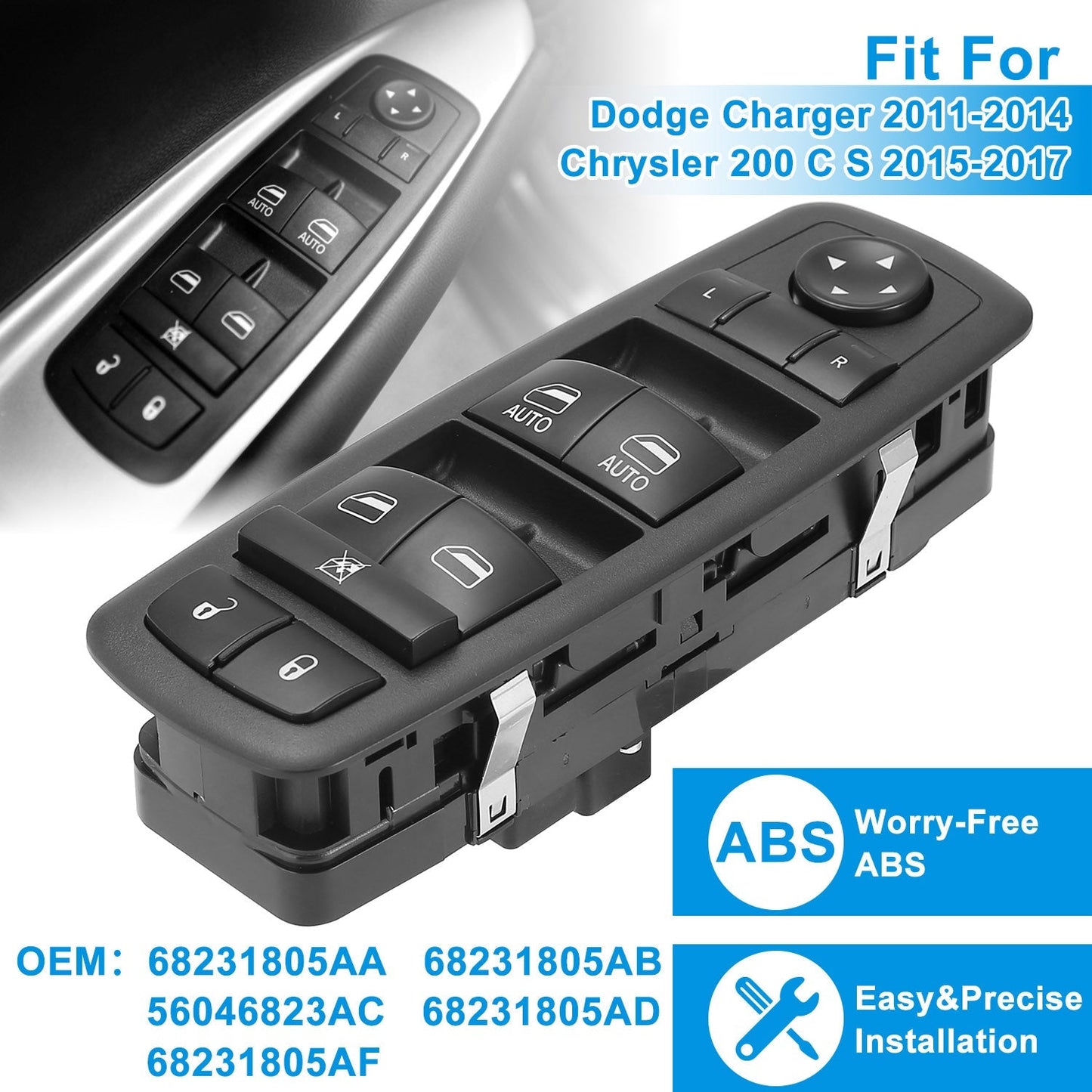 Electric Master Power Window Switch Fit for 2011-2017 Dodge Charger Chrysler Front Left Driver Side 68231805AA