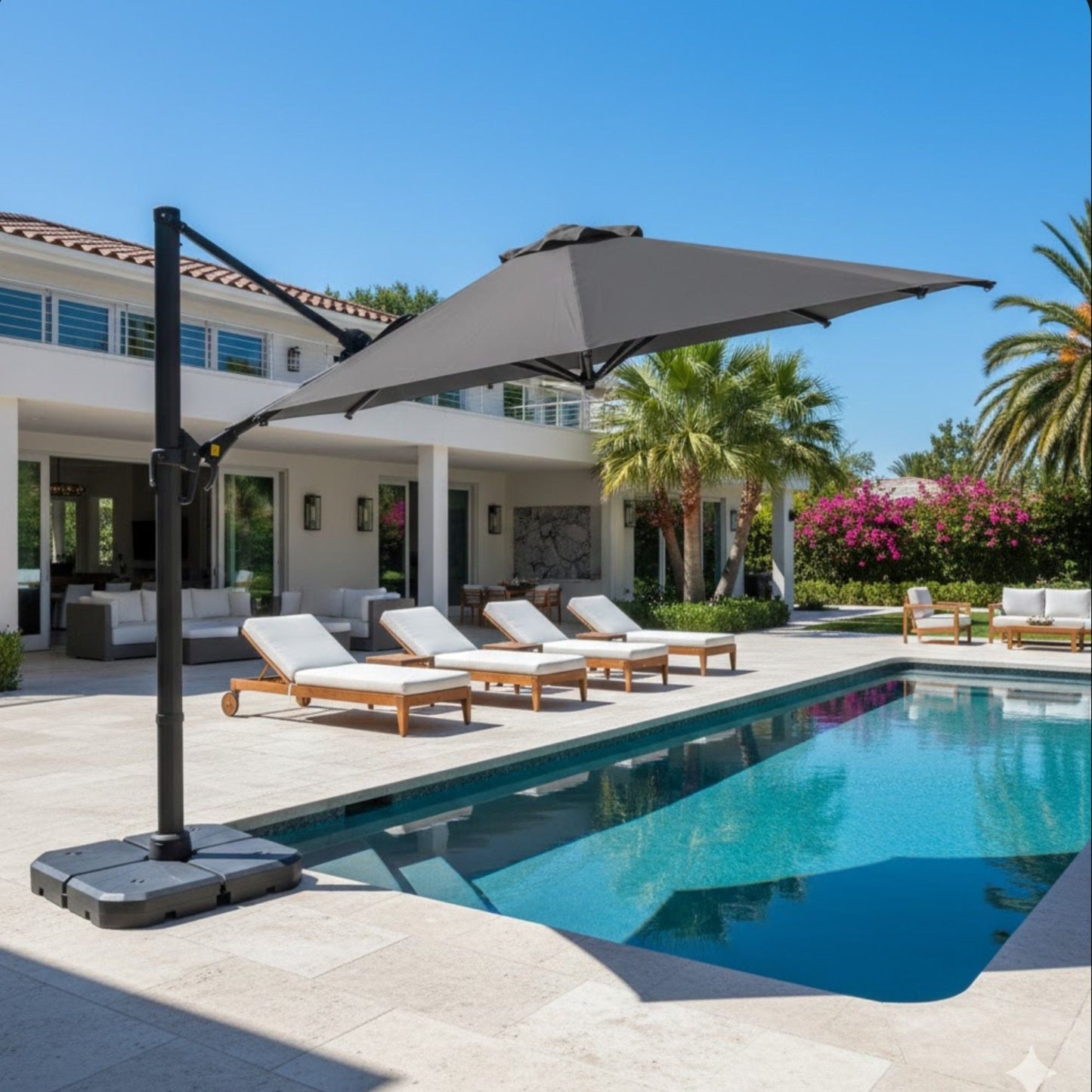 Round Cantilever Patio Umbrella With 360 Rotation & Infinite Tilt Adjustment