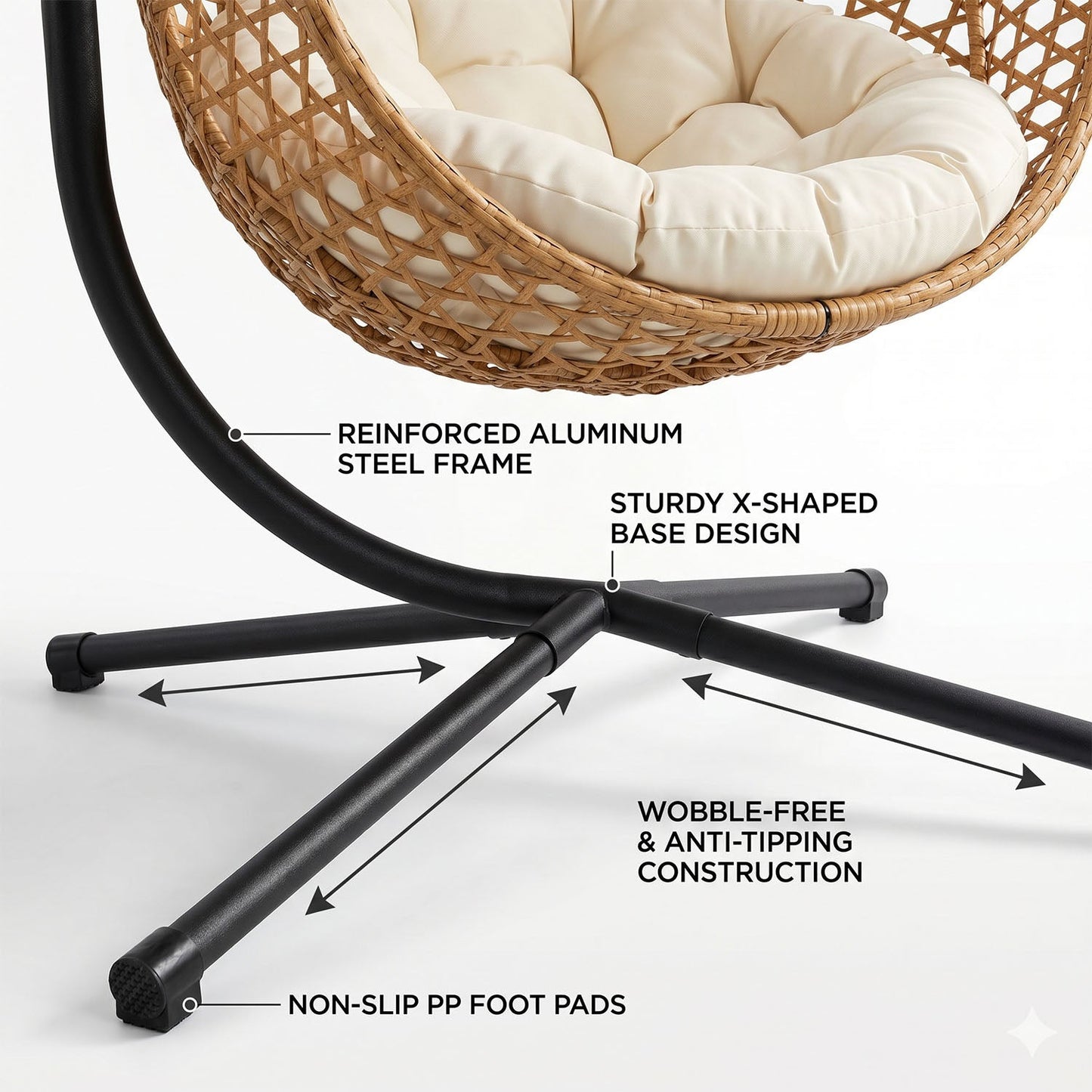 Folding PE Rattan Hanging Egg Chair with Stand