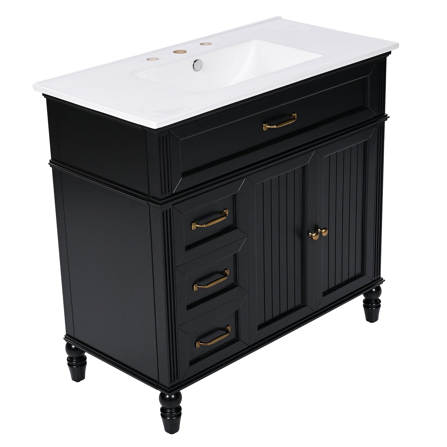 Bathroom Vanity With Sink, 2 Doors 2 Drawers, Freestanding Design
