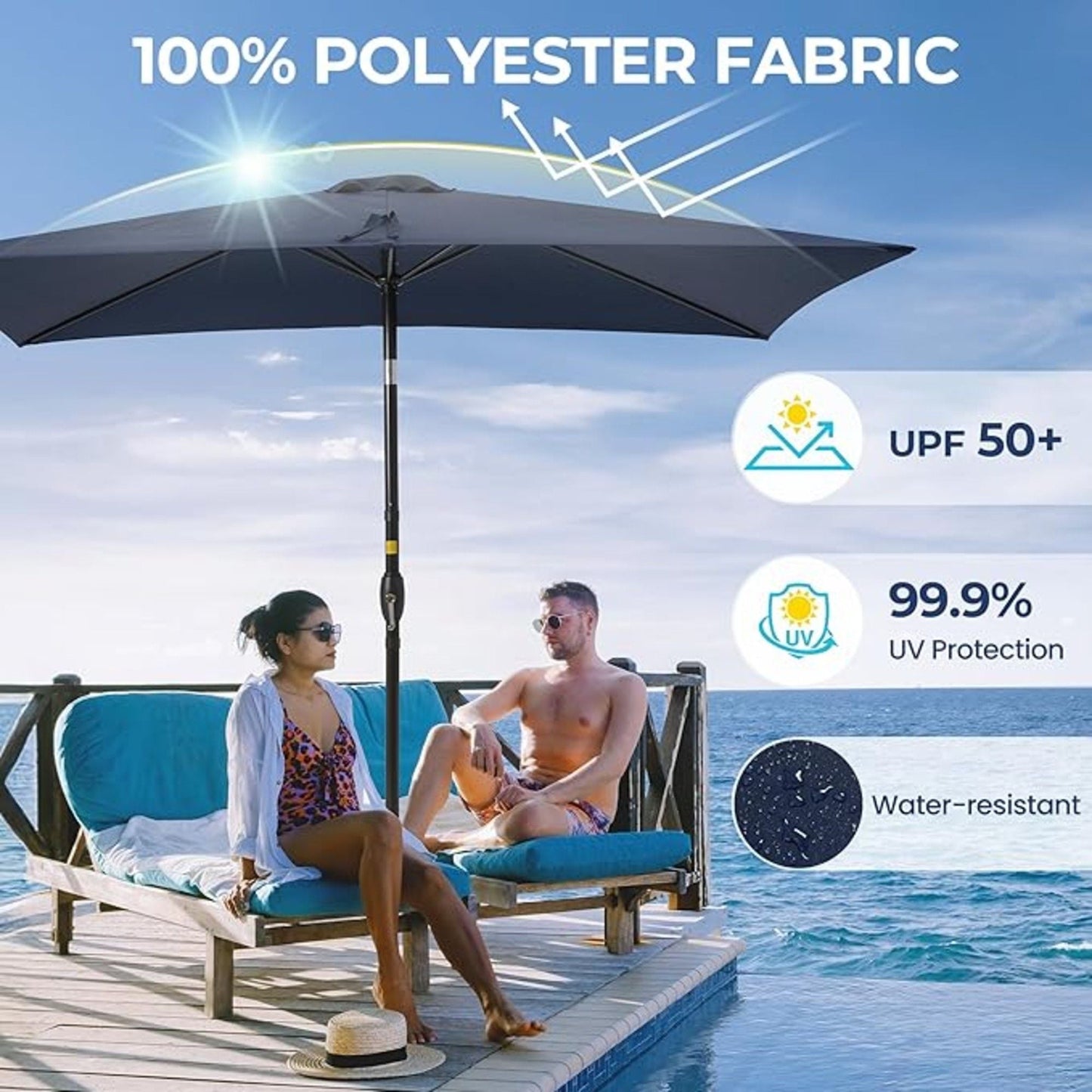 Rectangular Patio Umbrella With Crank Tilt, Polyester UV-Resistant Canopy
