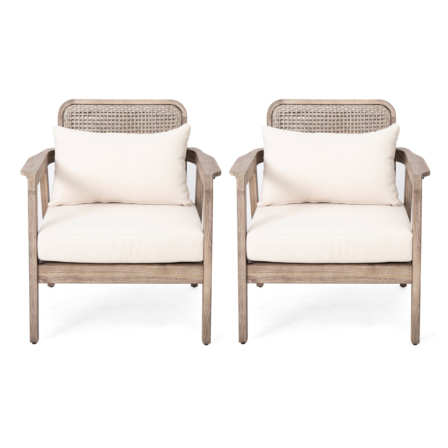 Set of 2 Outdoor Acacia Wood Patio Club Chairs with Waterproof Cushions