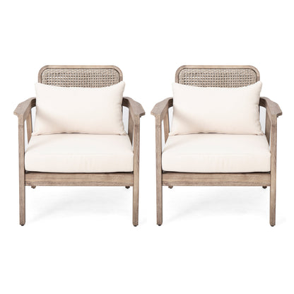 Set of 2 Outdoor Acacia Wood Patio Club Chairs with Waterproof Cushions
