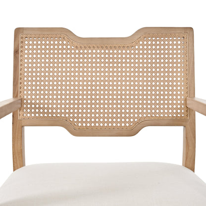 Farmhouse Dining Chairs Set of 2 with Upholstered Seats and Rattan Backrest