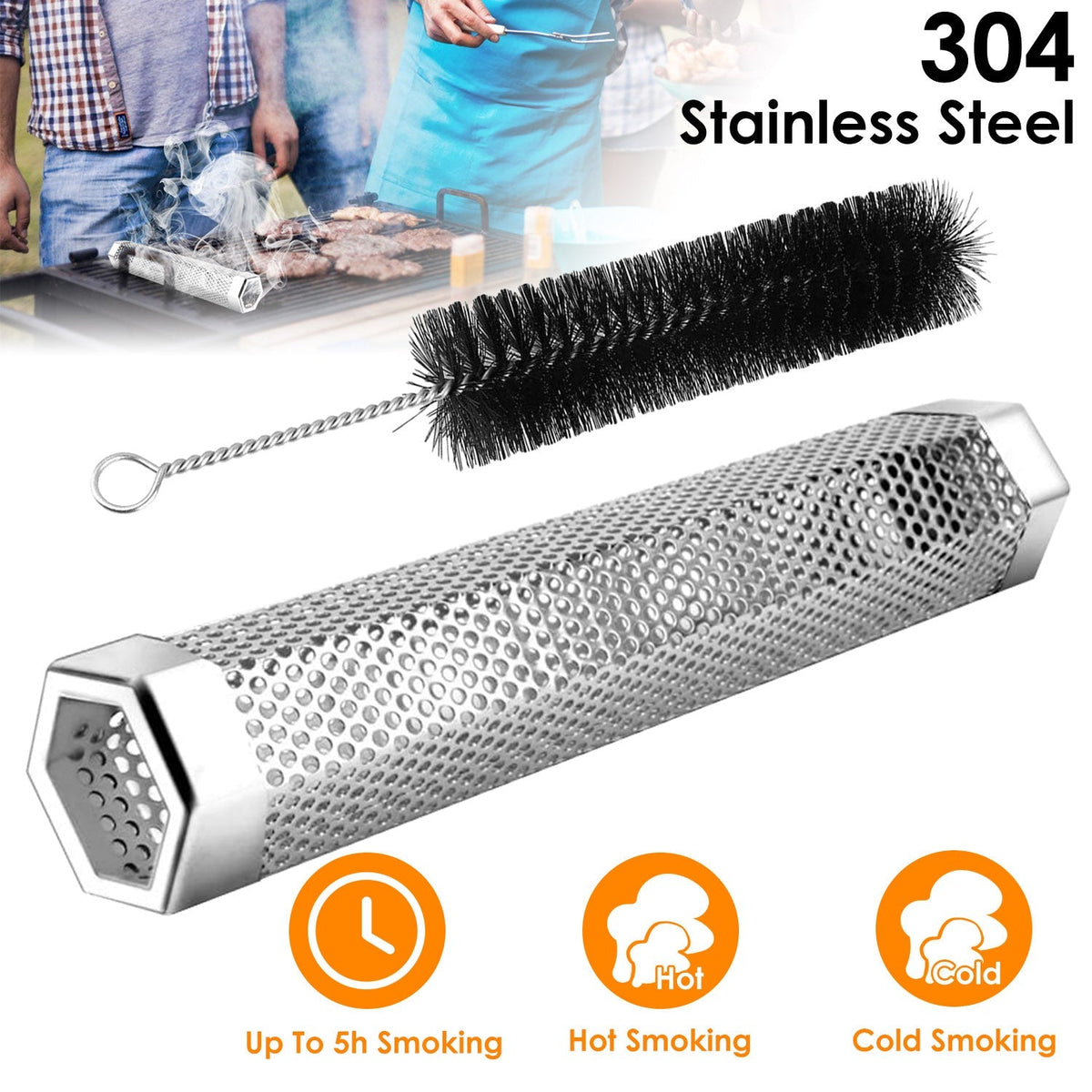 Pellet Smoker Tube 12" Stainless Steel BBQ Grill Smoker Tube Pipe For Wood Chips Cold Hot Smoking