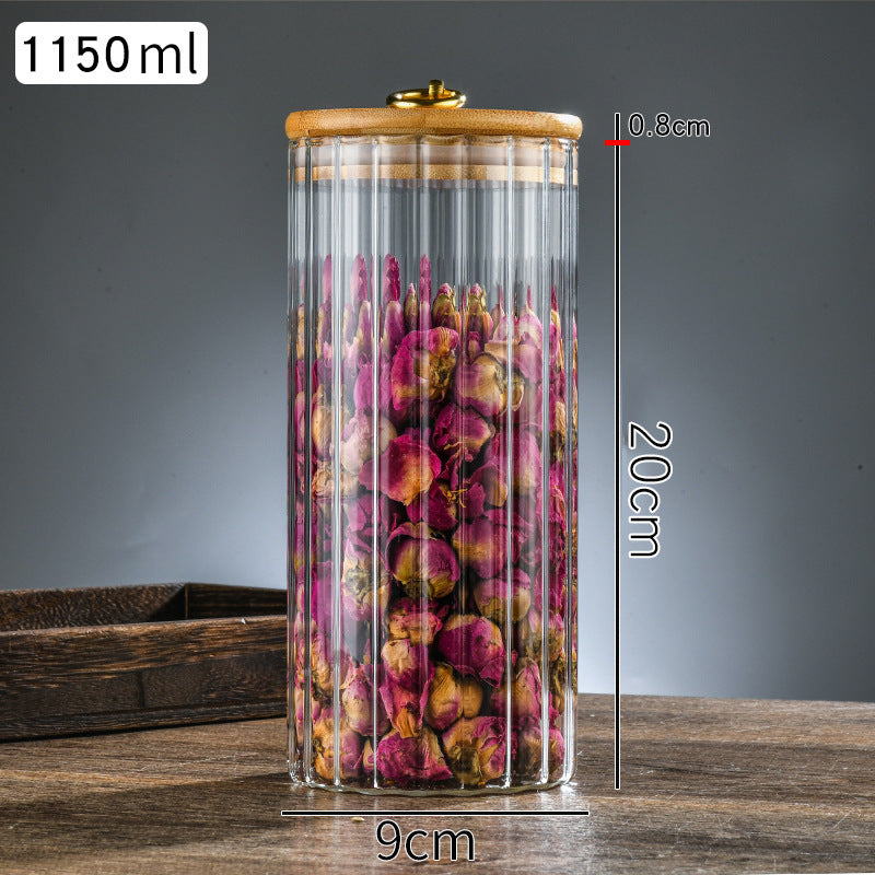 Wooden Lidded Striped Tea And Snacks Storage Jar
