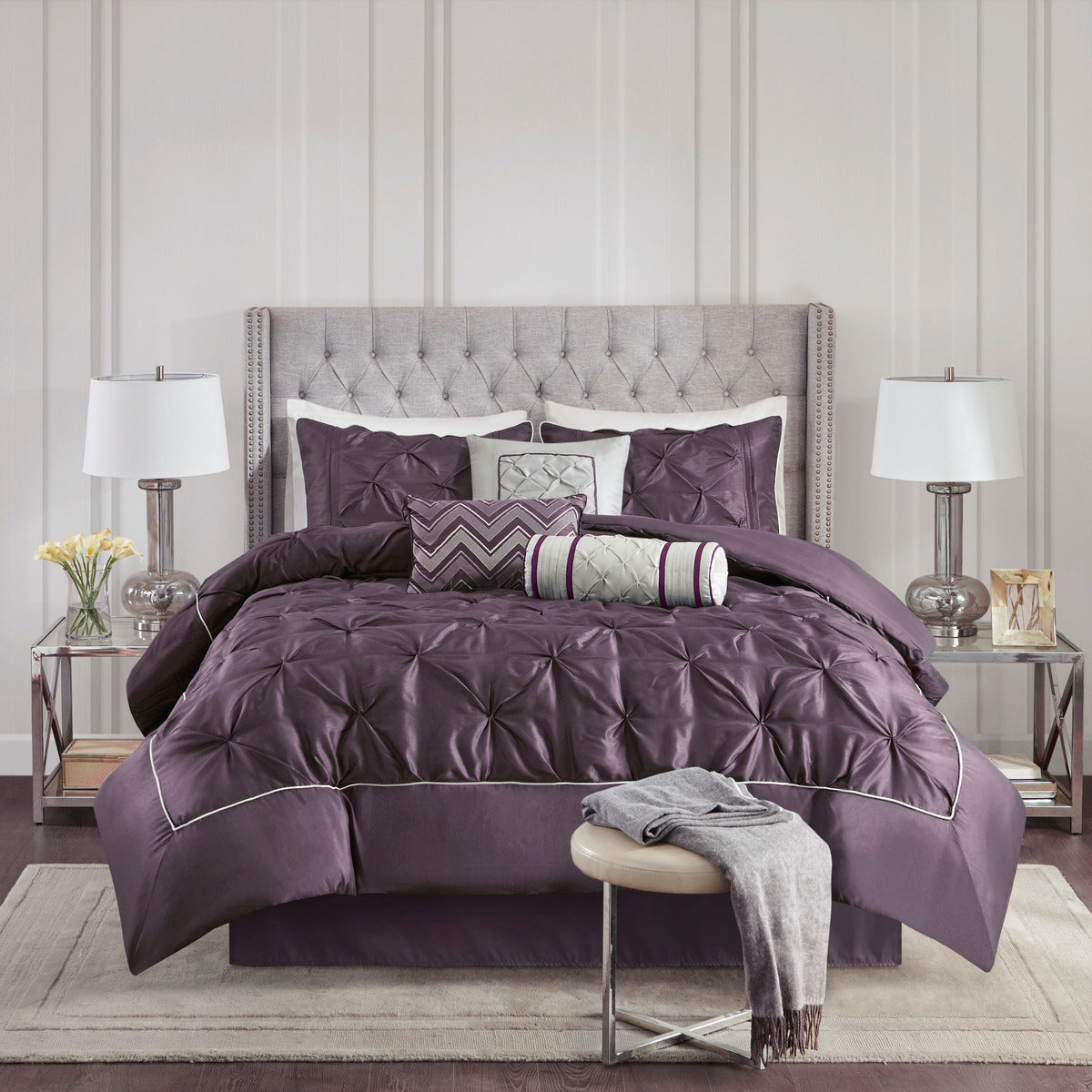 7 Piece Tufted Comforter Set Plum Full