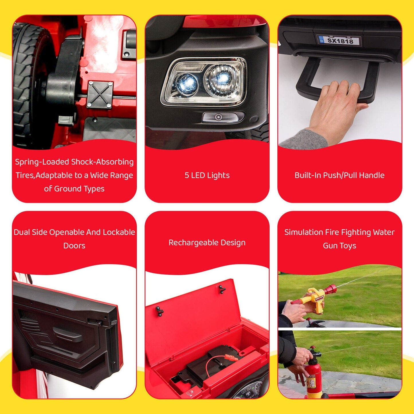 Fire Truck Battery-Powered Ride-On Car with Remote Control for Kids Ages 3-6