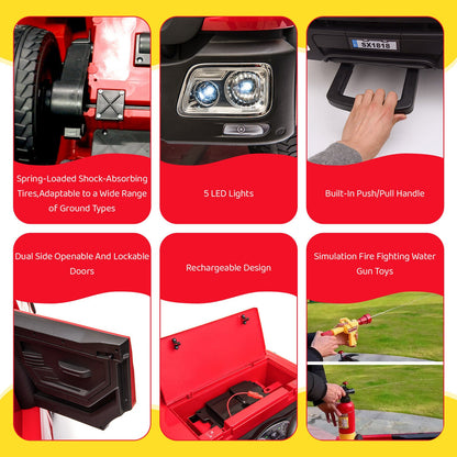 Fire Truck Battery-Powered Ride-On Car with Remote Control for Kids Ages 3-6