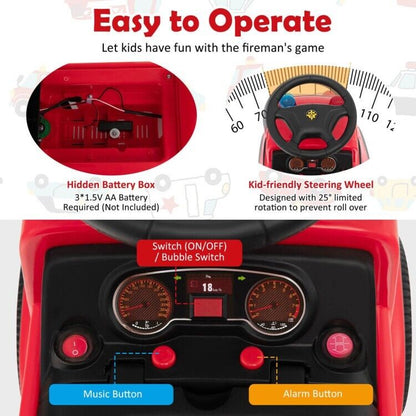 Fire Truck Foot-to-Floor Push Car with Music & Bubble Maker for Kids