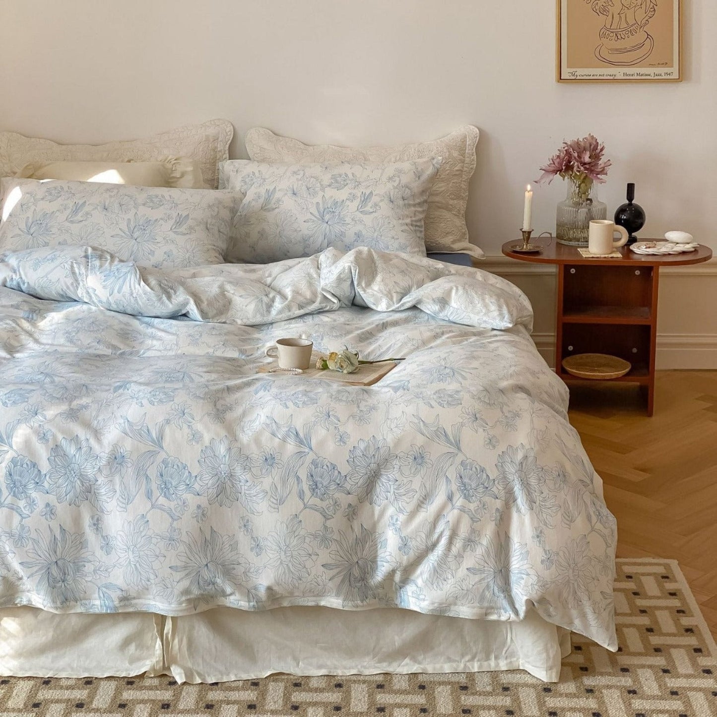 Fleur Elegant Floral Knit Cotton Bedding Set / Beige