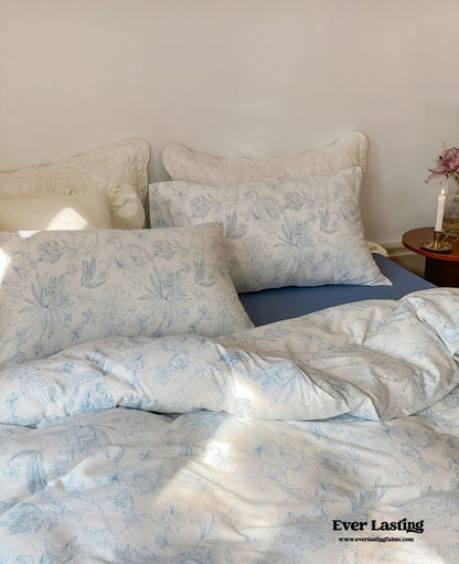 Fleur Elegant Floral Knit Cotton Bedding Set / Blue