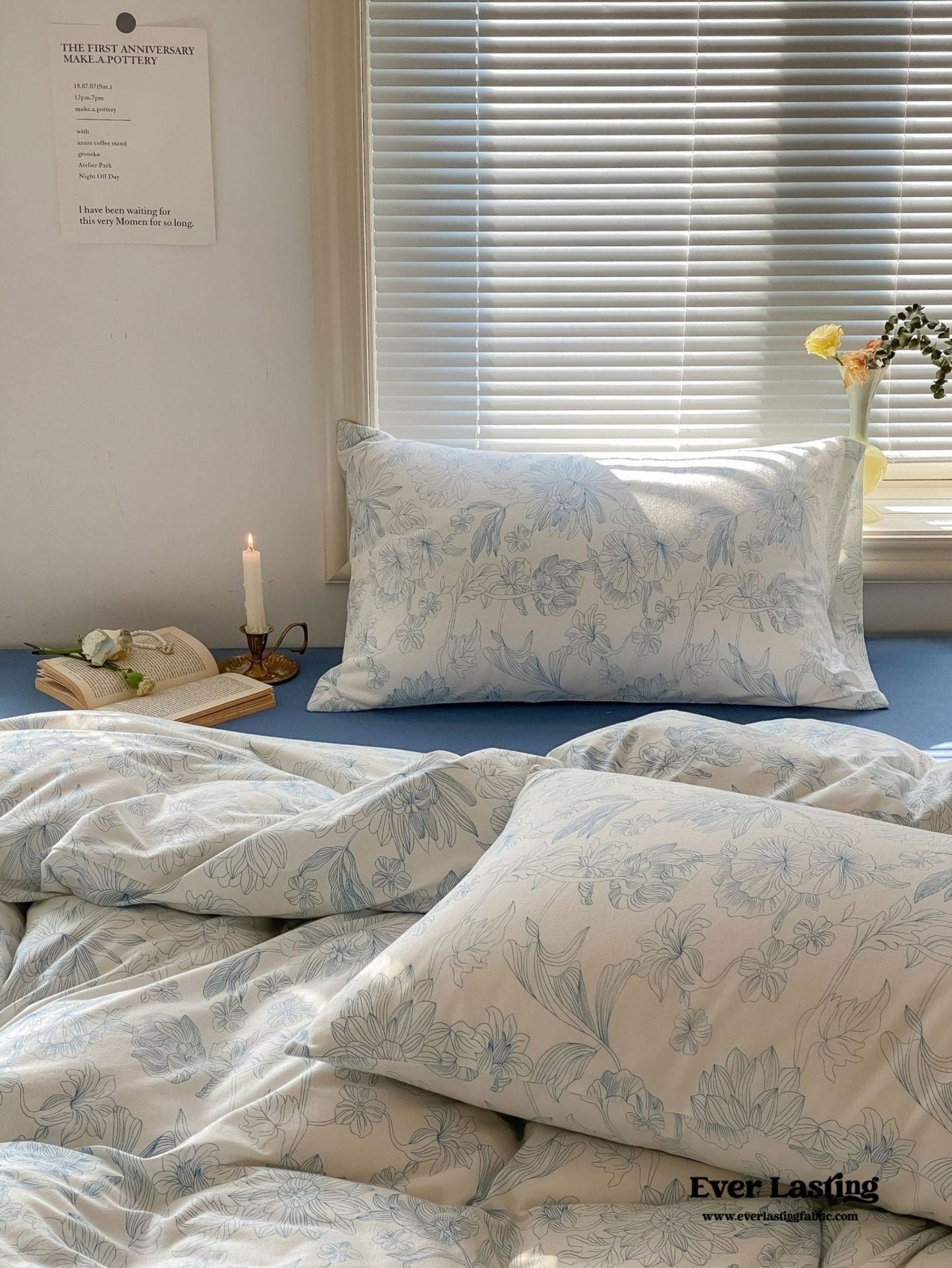 Fleur Elegant Floral Knit Cotton Bedding Set / Blue