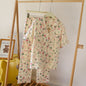 Floral Garden Short Sleeves and Pants Cotton Pajama Set / Beige