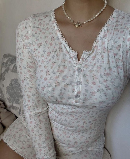 Floral Pajama Long Sleeves Bodysuit / Pink