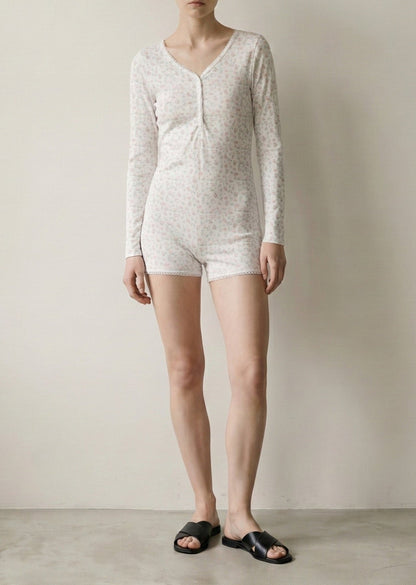 Floral Pajama Long Sleeves Bodysuit / Pink