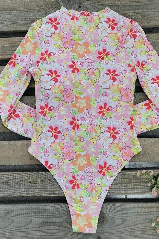 Women's One-Piece Swimsuit One-Piece Swimsuit - UPF50+ Long Sleeve - Floral Print