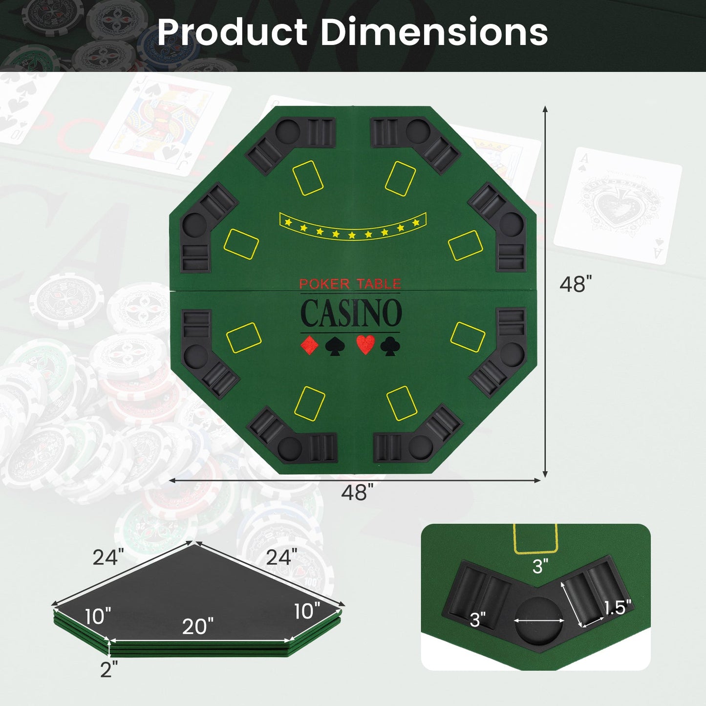 8-Player Foldable Poker Table Top with Carrying Bag-Green