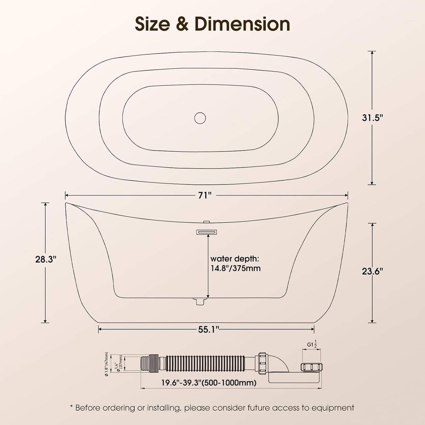 Nuvia Verano Freestanding Whirlpool Air Bubble LED Massage Bathtub (SAK47639)