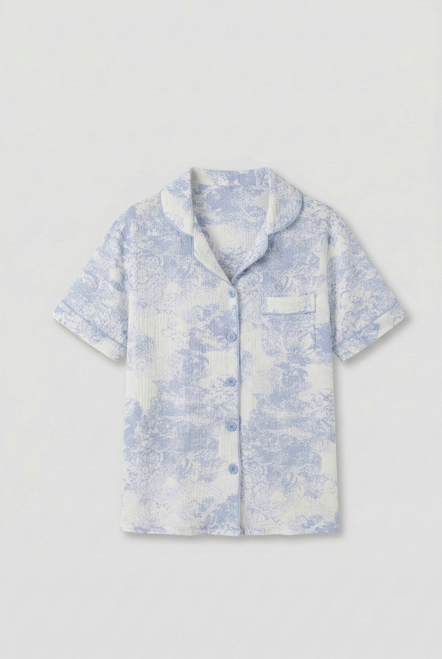 French Cottage Short Sleeves and Shorts Cotton Pajama Set / Blue