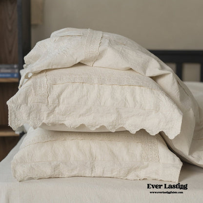 French Linen Cotton Embroidered Floral Pillowcases