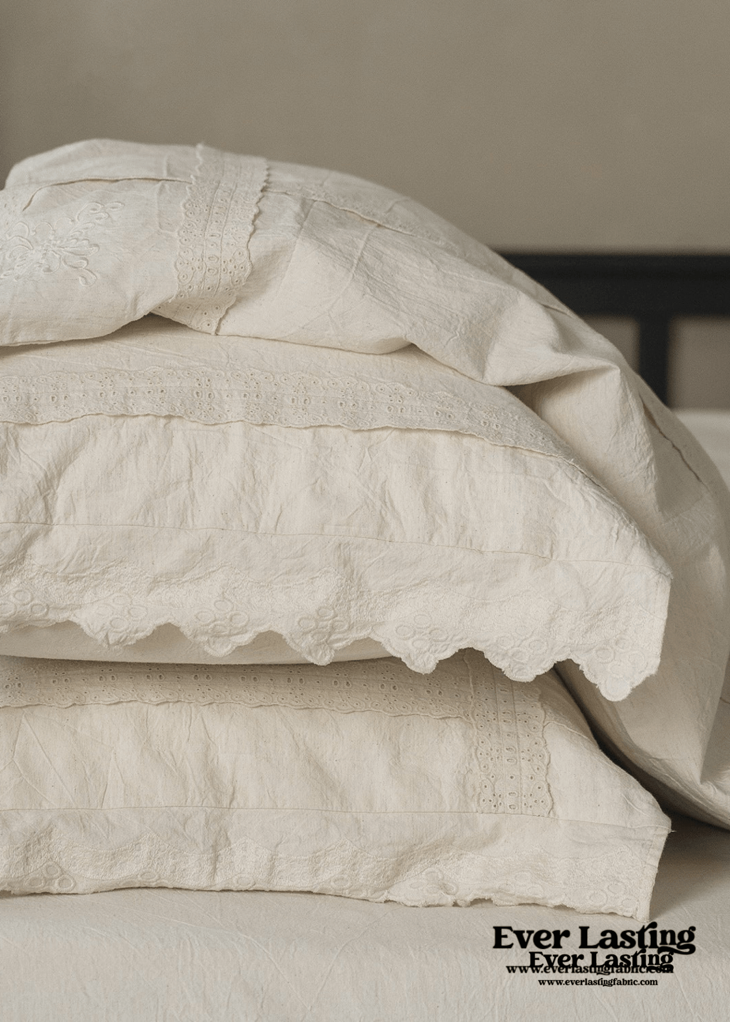 French Linen Cotton Embroidered Floral Pillowcases