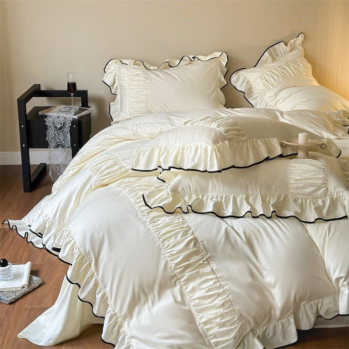 French Pleated Ruffle Bedding Set / Pink