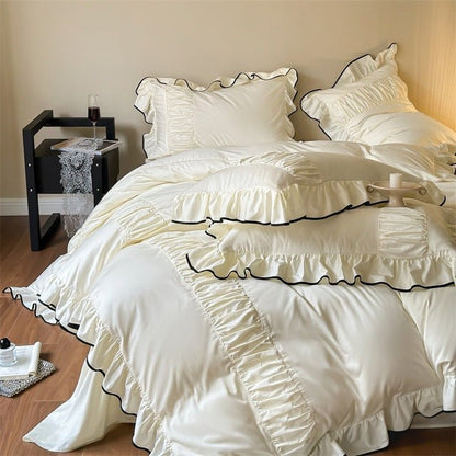 French Pleated Ruffle Bedding Set / Pink