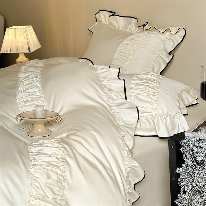 French Pleated Ruffle Bedding Set / Cream