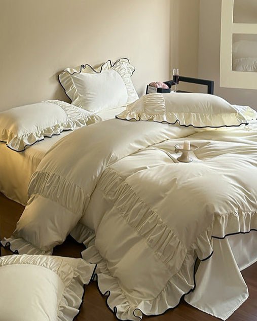 French Pleated Ruffle Bedding Set / Cream
