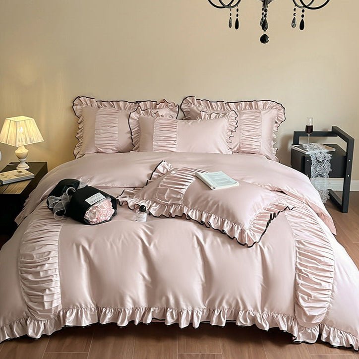 French Pleated Ruffle Bedding Set / Cream