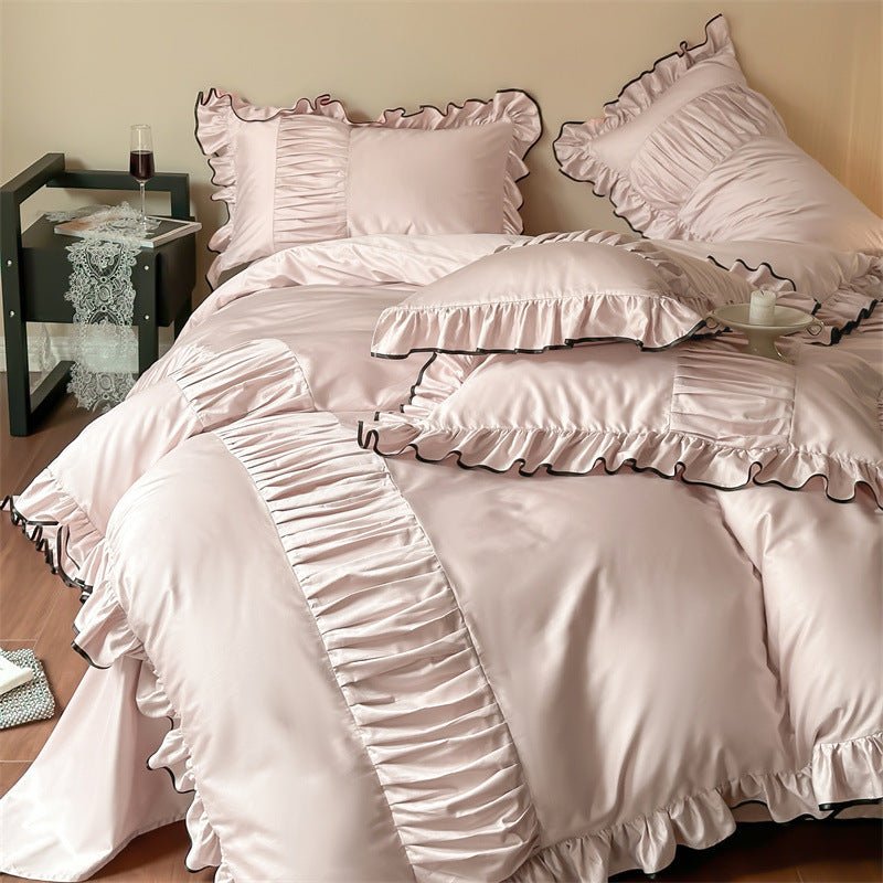 French Pleated Ruffle Bedding Set / Pink