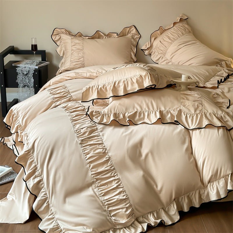French Pleated Ruffle Bedding Set / Pink